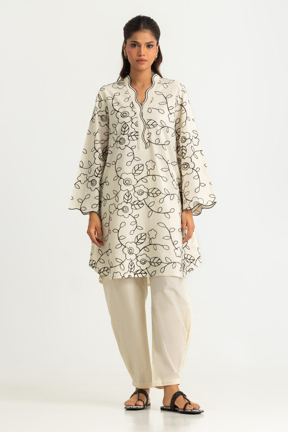 Cotton Embroidered Shirt And Dyed Trouser