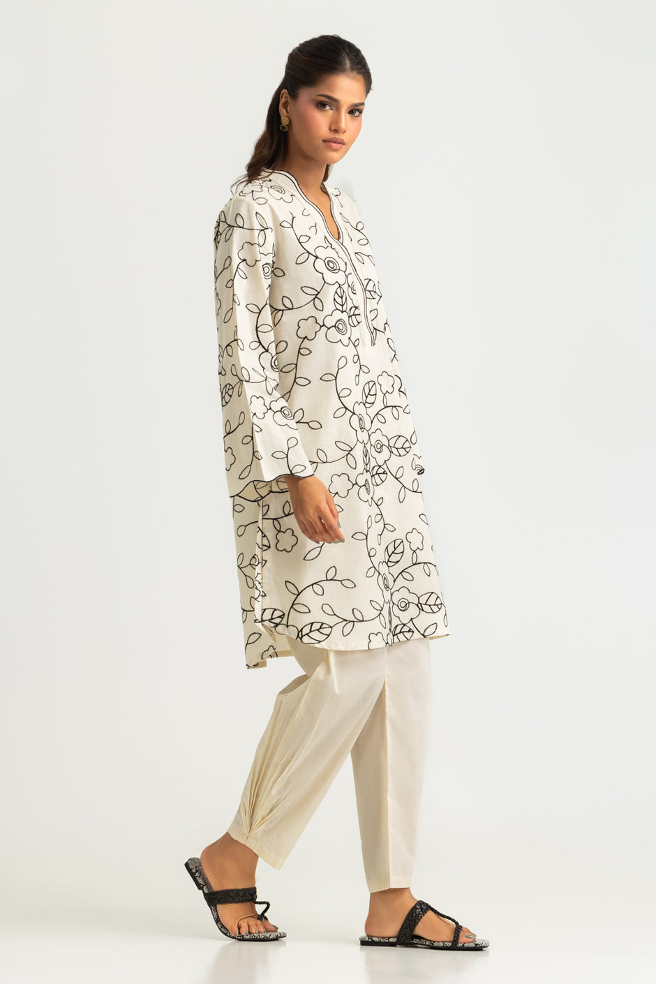 Cotton Embroidered Shirt And Dyed Trouser