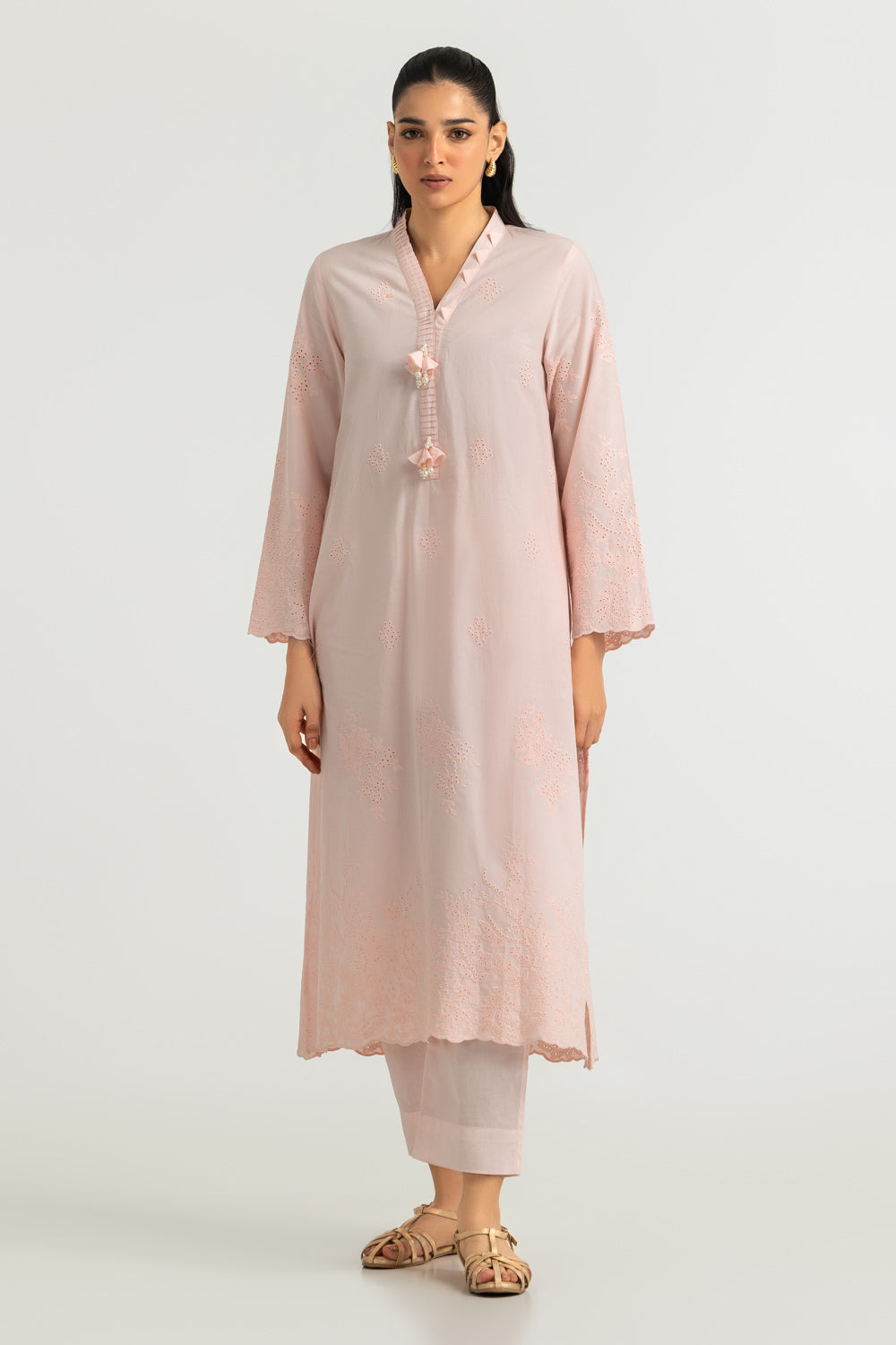 Cotton Embroidered Shirt And Dyed Trouser