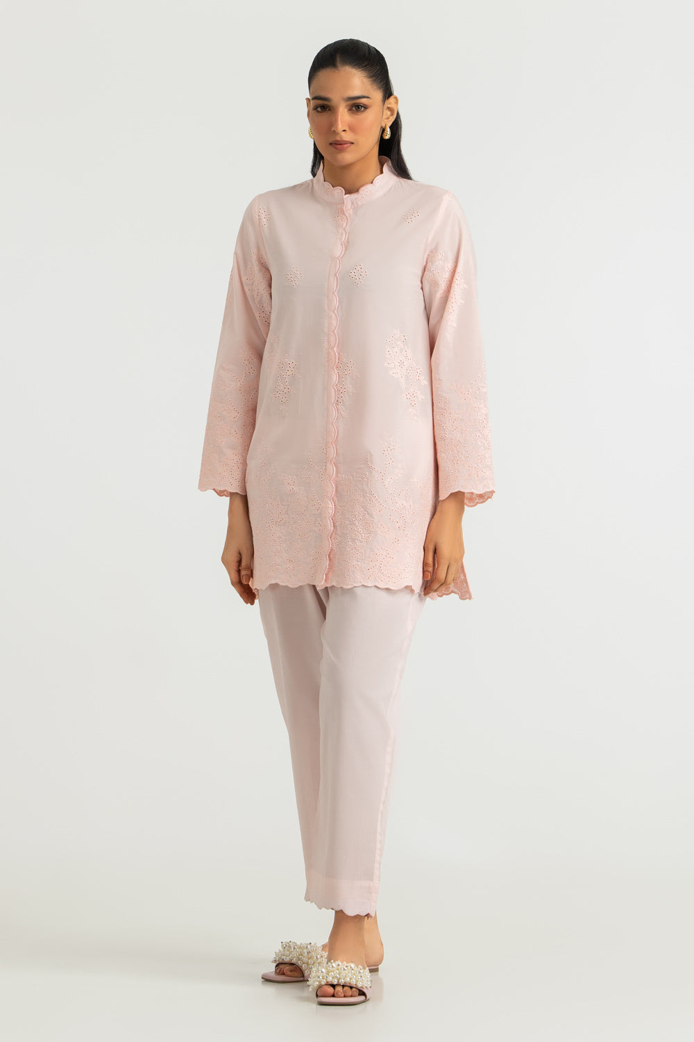 Cotton Embroidered Shirt And Dyed Trouser