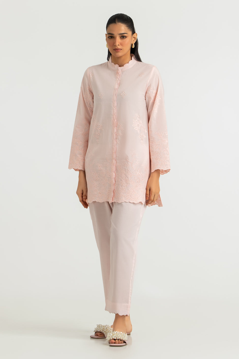 Cotton Embroidered Shirt And Dyed Trouser