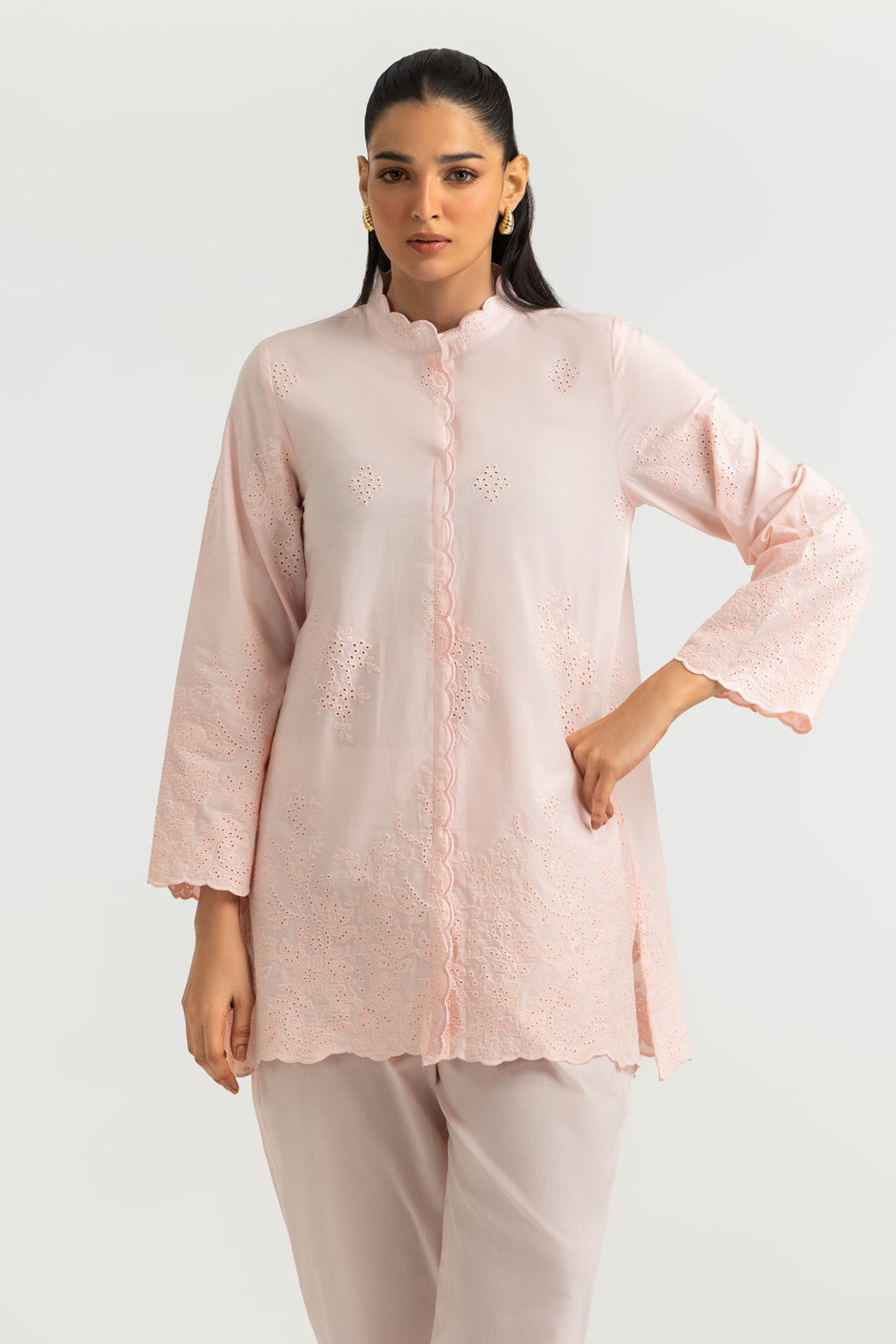 Cotton Embroidered Shirt And Dyed Trouser