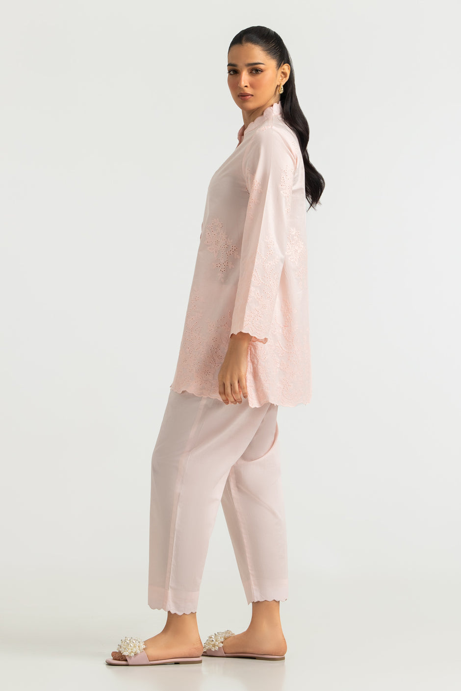 Cotton Embroidered Shirt And Dyed Trouser