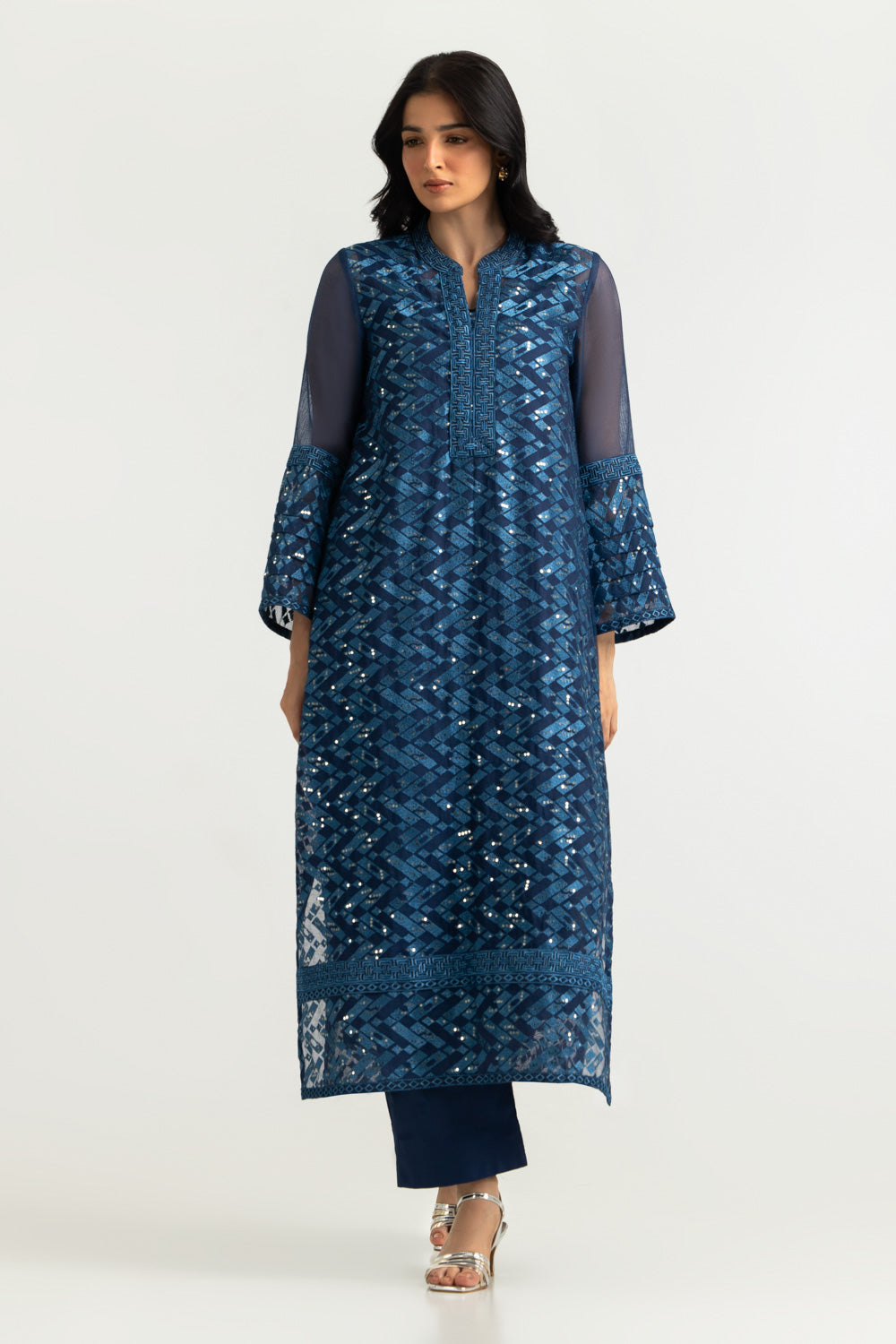 Cotton Net Embroidered Shirt And Dyed Trouser