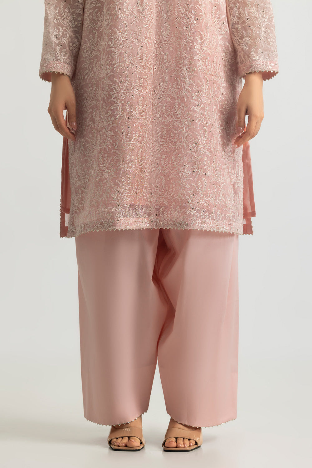 Cotton Net Embroidered Shirt And Dyed Trouser