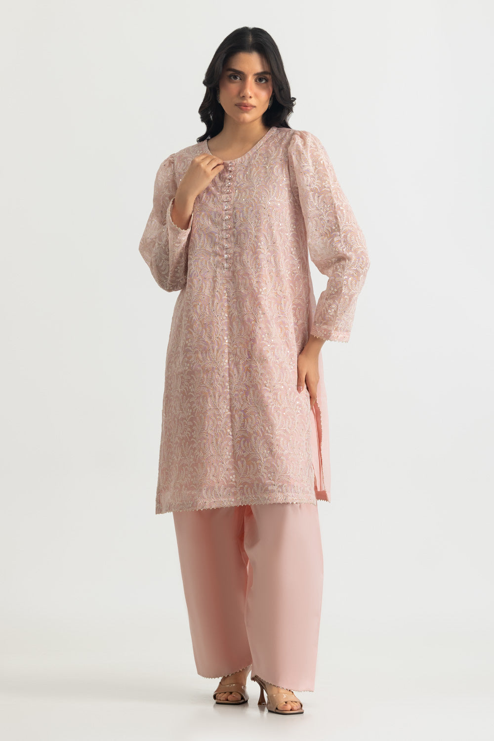 Cotton Net Embroidered Shirt And Dyed Trouser