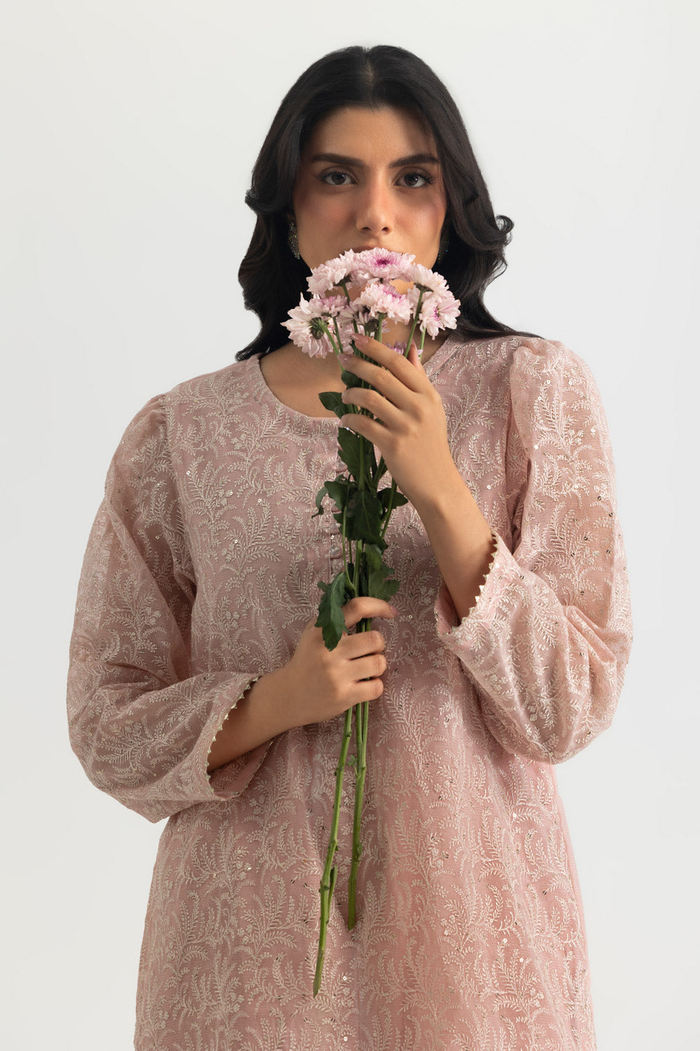 Cotton Net Embroidered Shirt And Dyed Trouser