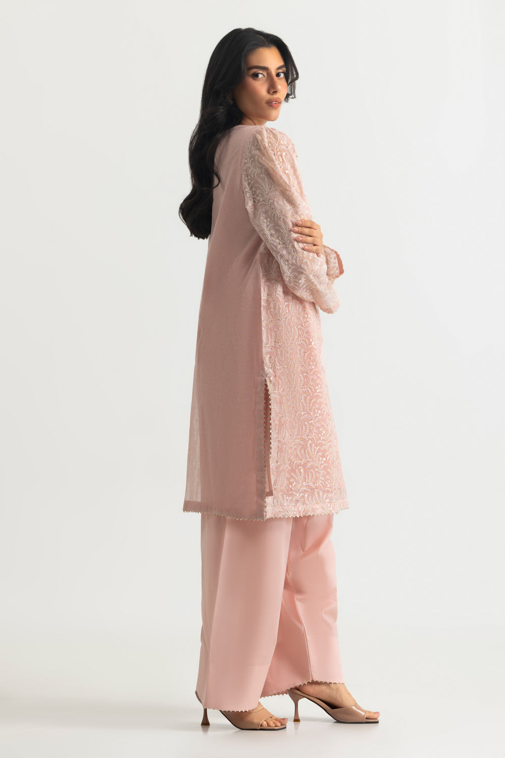 Cotton Net Embroidered Shirt And Dyed Trouser