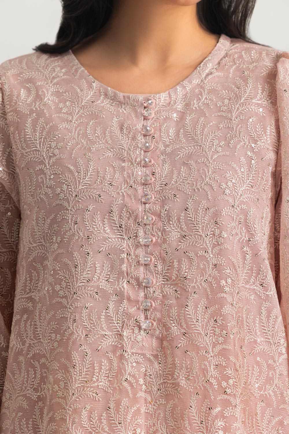Cotton Net Embroidered Shirt And Dyed Trouser