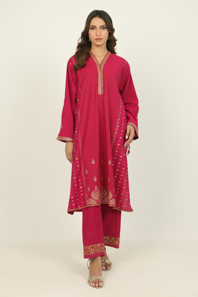 Cotton Silk Embroidered Co-Ord Set With Block Printed