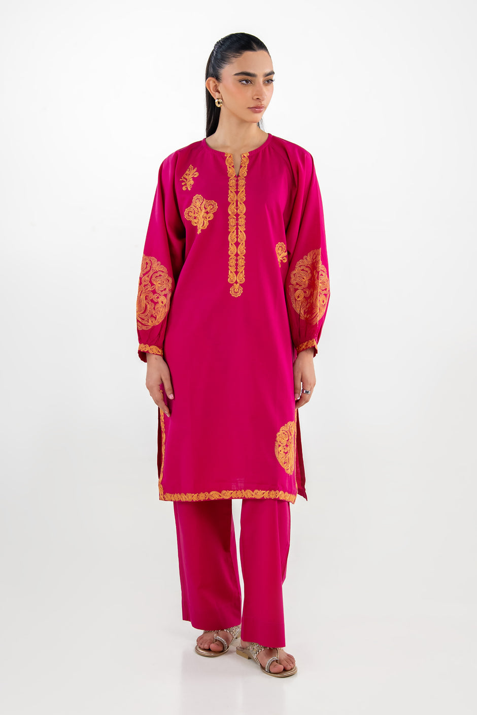 Cotton Viscose Slub Embroidered Co-Ord Set IPST-77232
