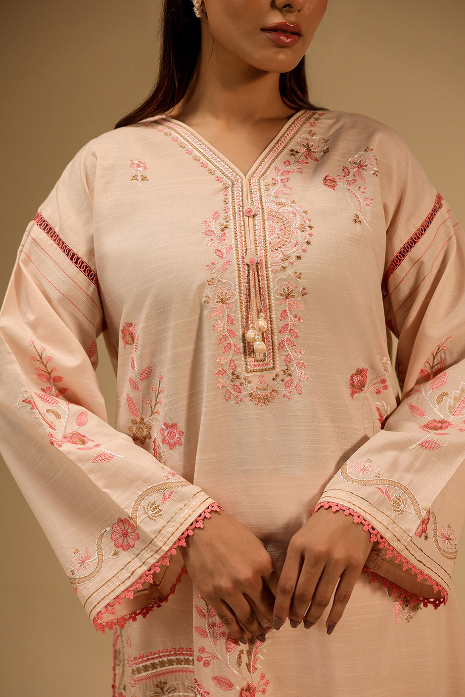 Cotton Viscose Slub Embroidered Co-Ord Set