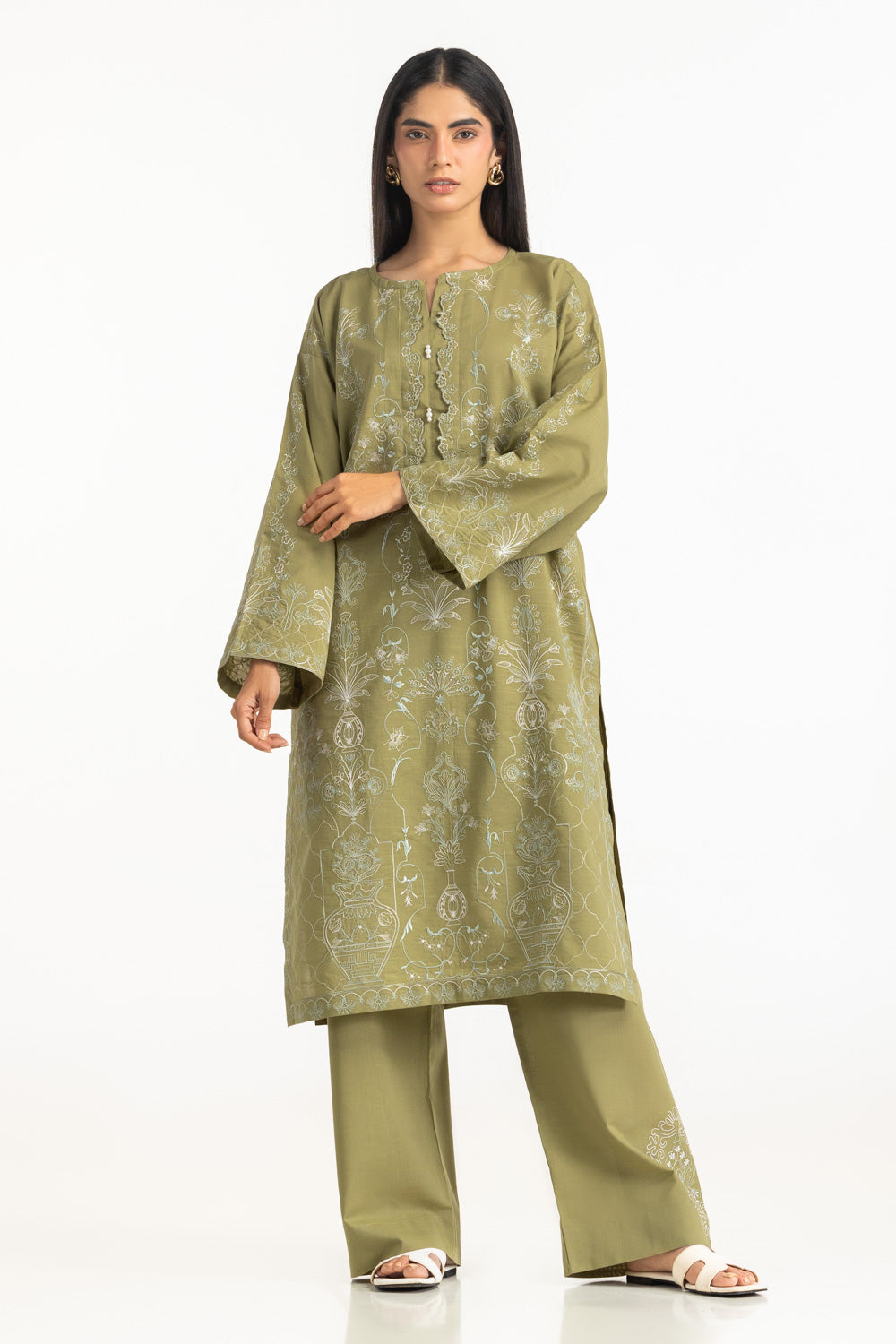 Cotton Viscose Slub Embroidered Co-Ord Set
