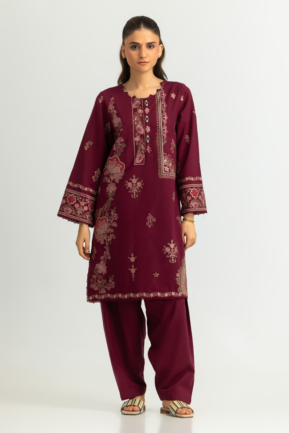 Cotton Viscose Slub Embroidered Co-Ord Set