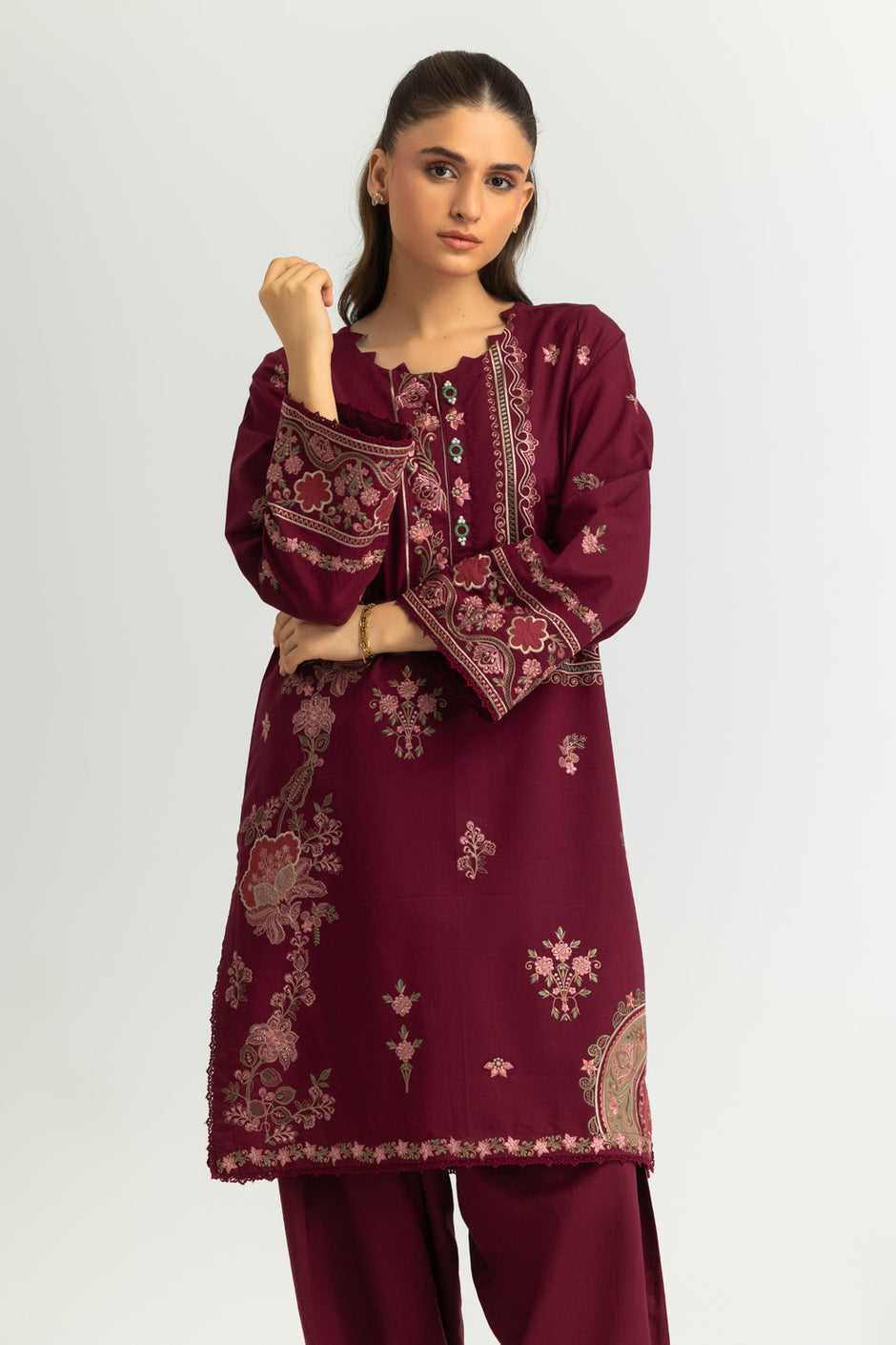 Cotton Viscose Slub Embroidered Co-Ord Set