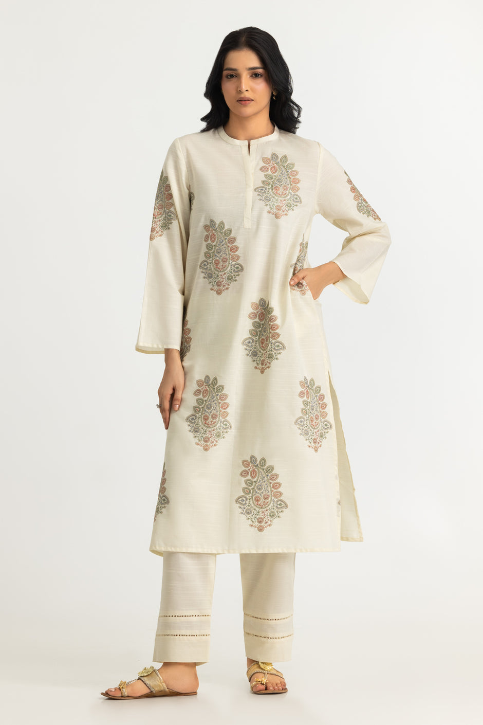 Cotton Viscose Slub Embroidered Co-Ord Set
