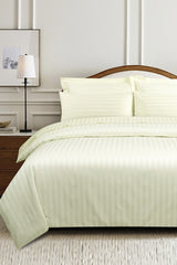 Cream Stripe Satin Complete Bed Set