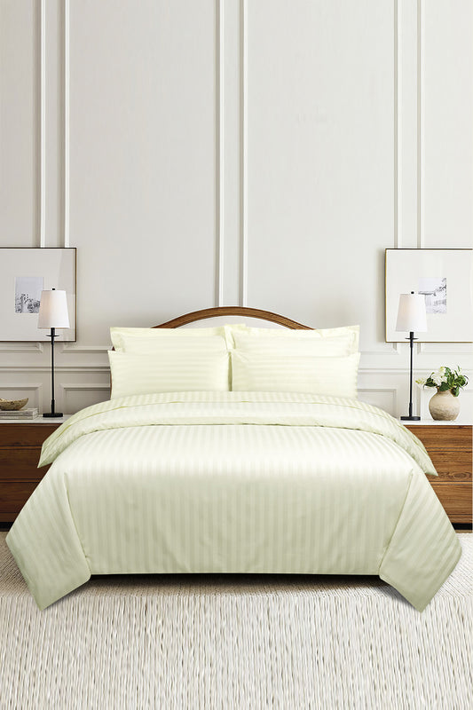 Cream Stripe Satin Complete Bed Set