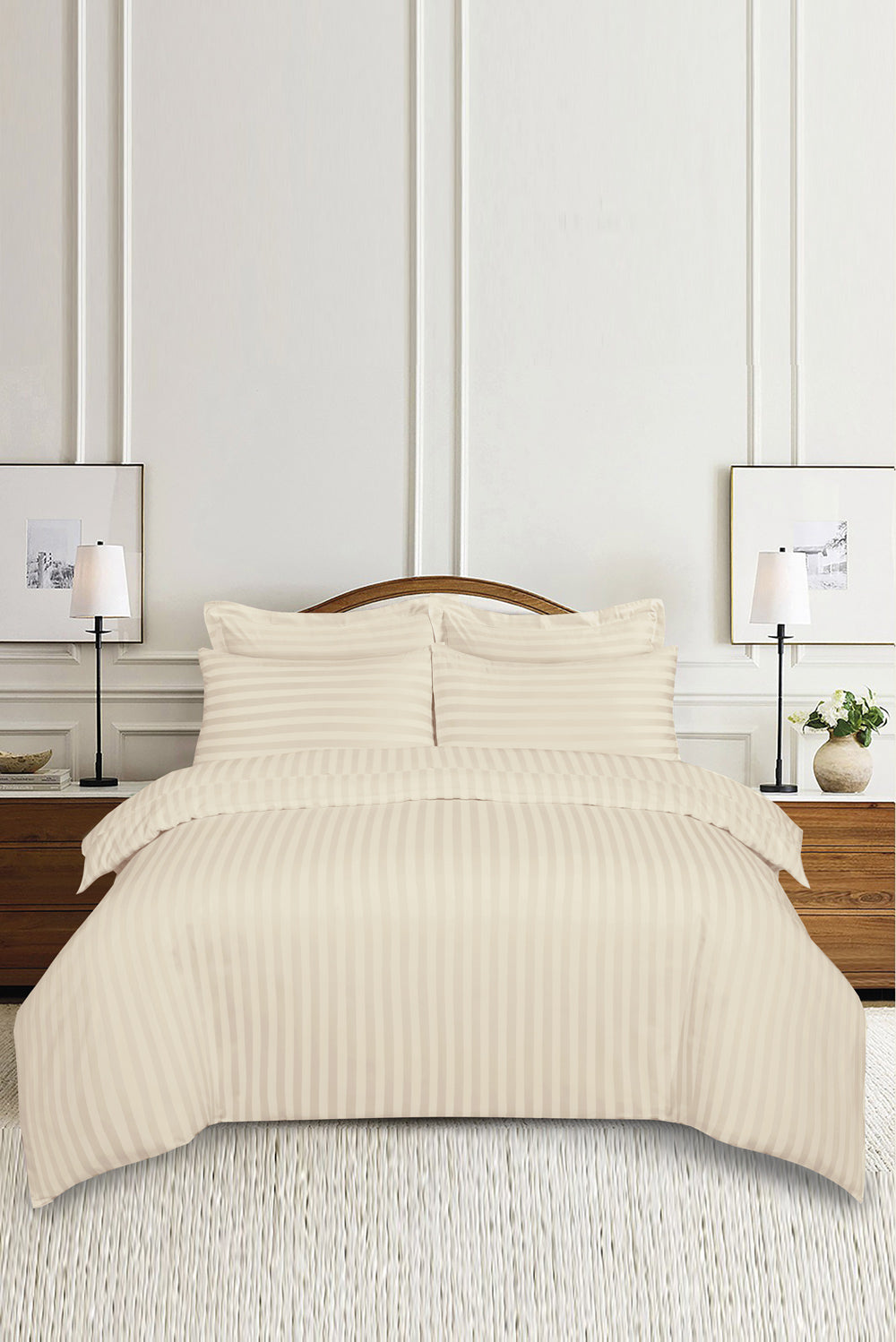 Cream Luxury Stripe Quilt Cover Set