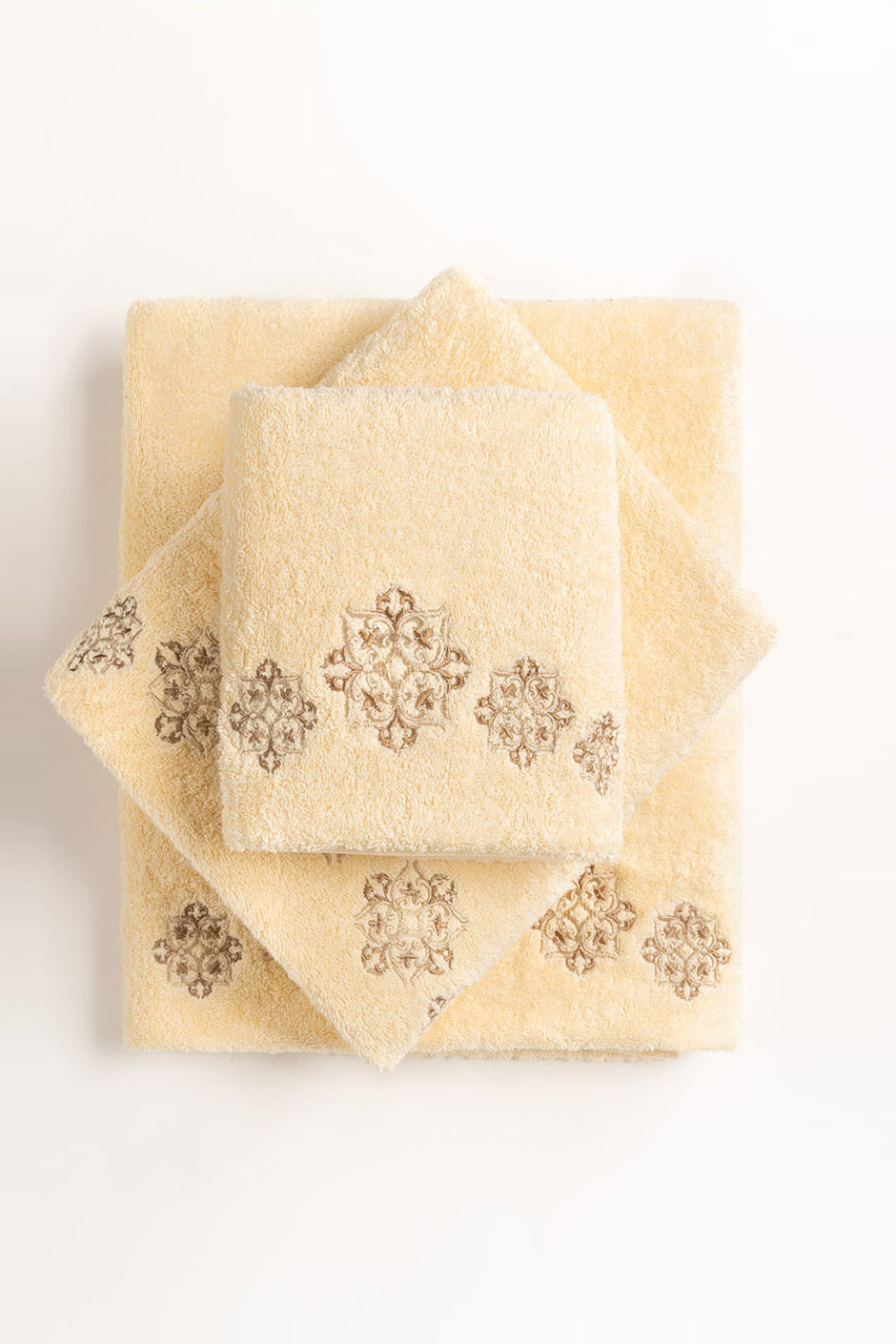 Cream 3 piece  Embroidered Towel Set