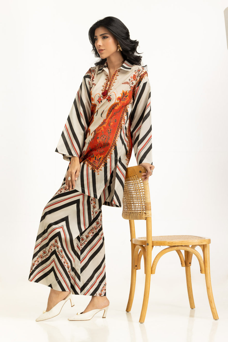Cross Slub Printed Co-Ord Set