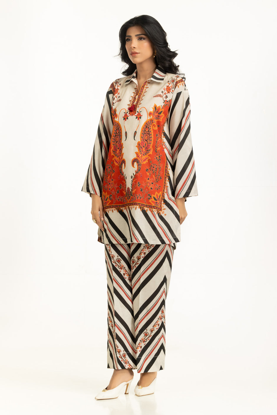 Cross Slub Printed Co-Ord Set