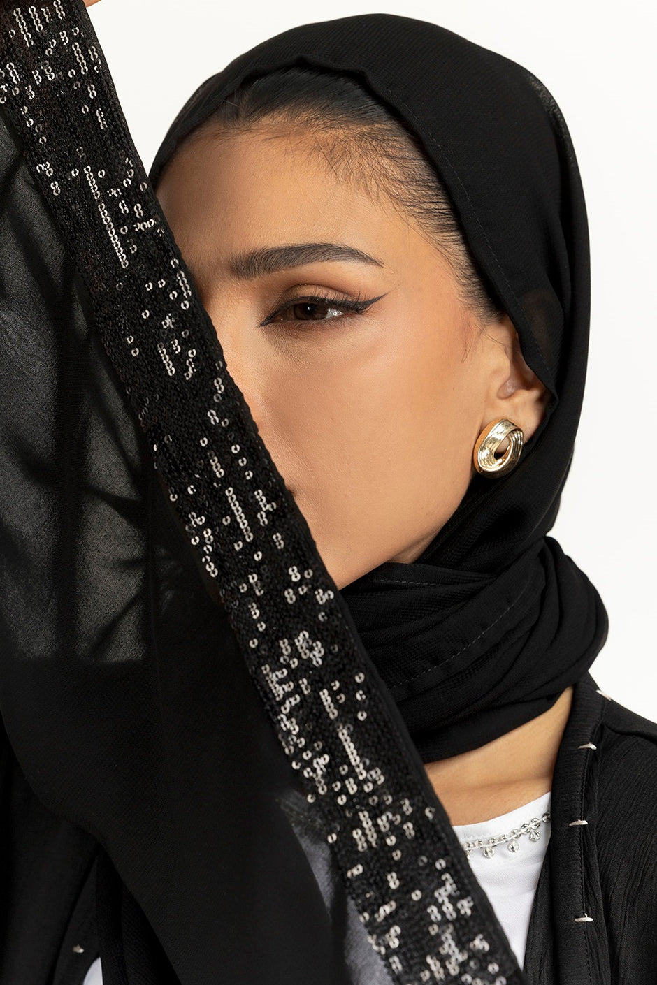Crush Georgette Embroidered Abaya With Scarf