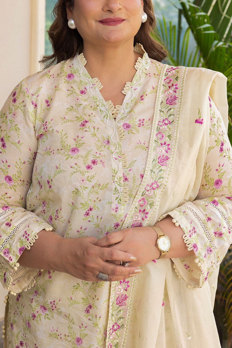 3 Piece Printed Lawn suit with Embroidered Denting Lawn Dupatta
