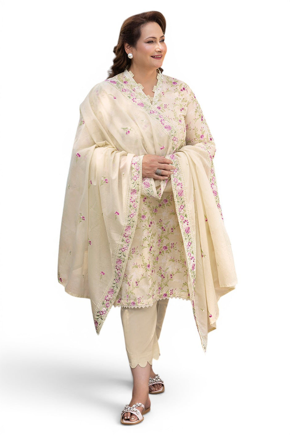 3 Piece Printed Lawn suit with Embroidered Denting Lawn Dupatta