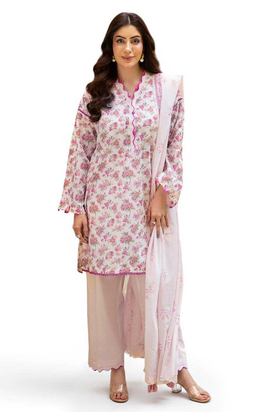 3 Piece Printed Lawn suit with Embroidered Denting Lawn Dupatta