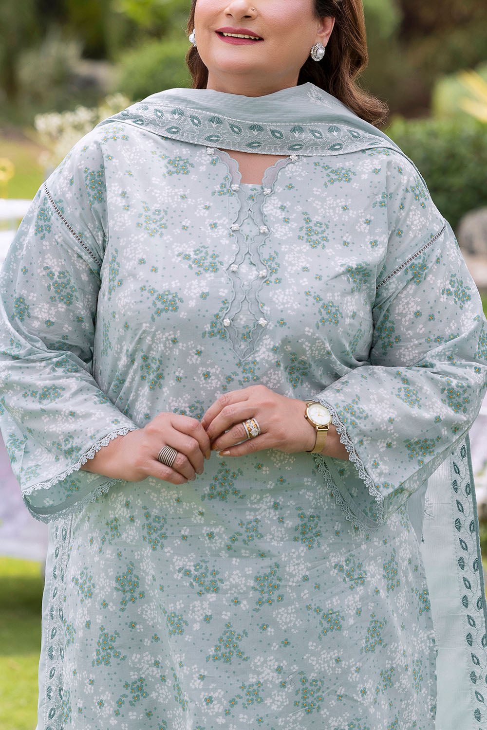3 Piece Printed Lawn suit with Embroidered Denting Lawn Dupatta