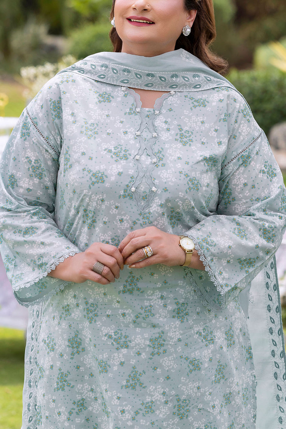 3 Piece Printed Lawn suit with Embroidered Denting Lawn Dupatta