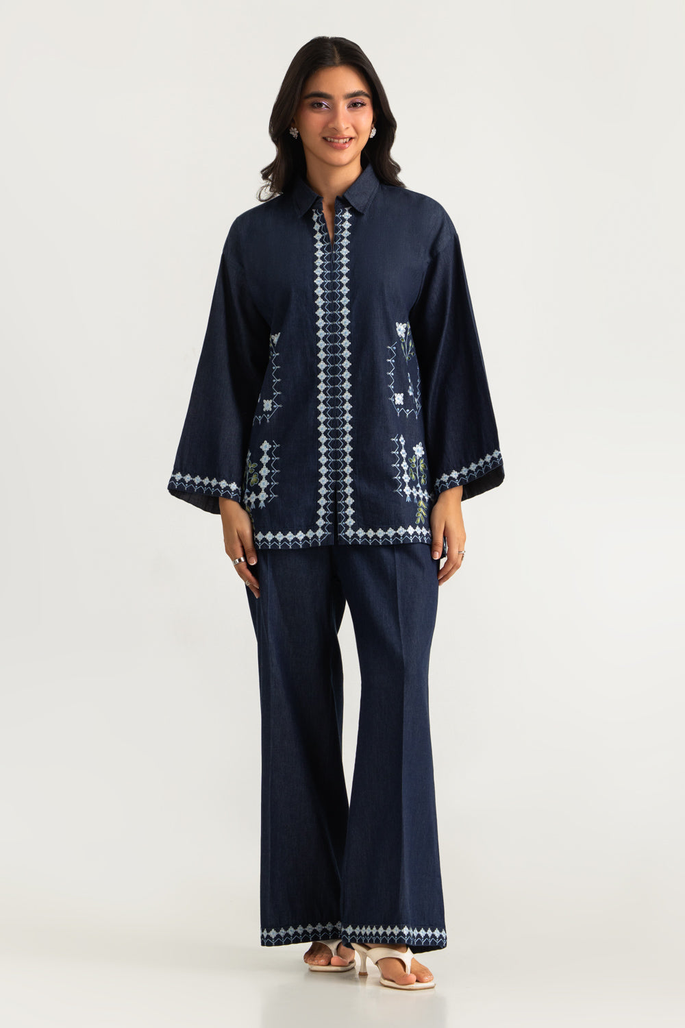Denim Embroidered  Co-Ord Set