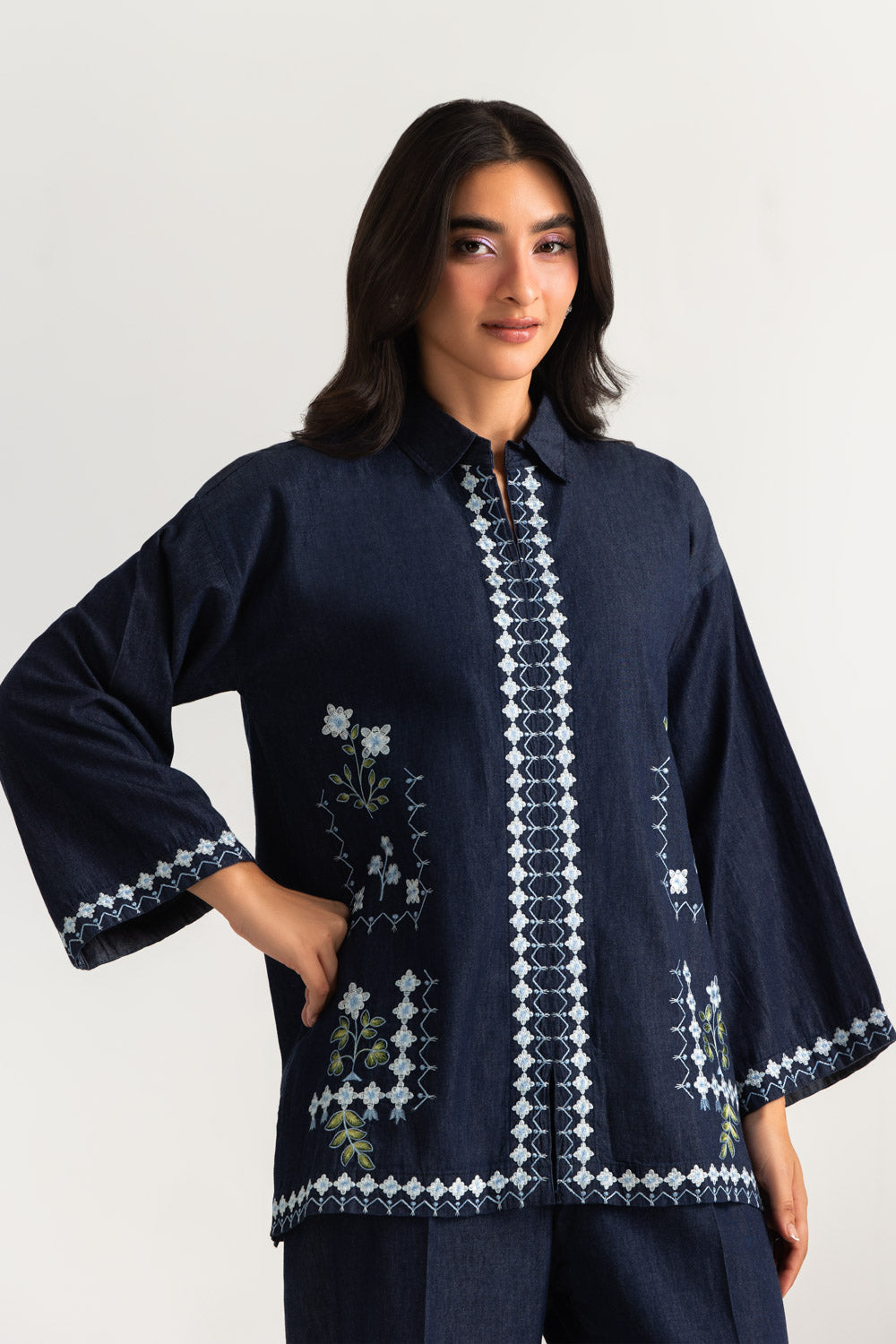 Denim Embroidered  Co-Ord Set
