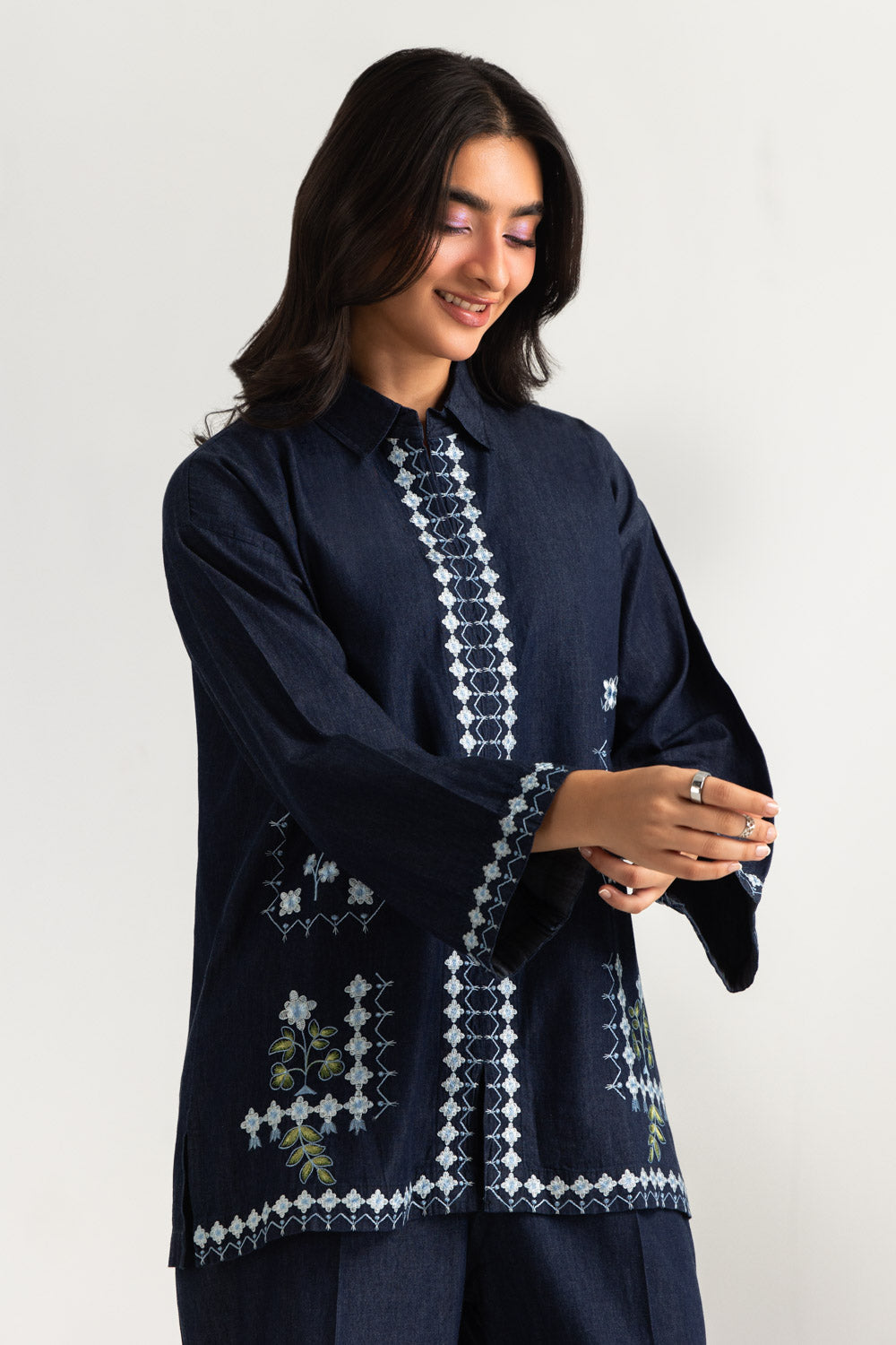 Denim Embroidered  Co-Ord Set