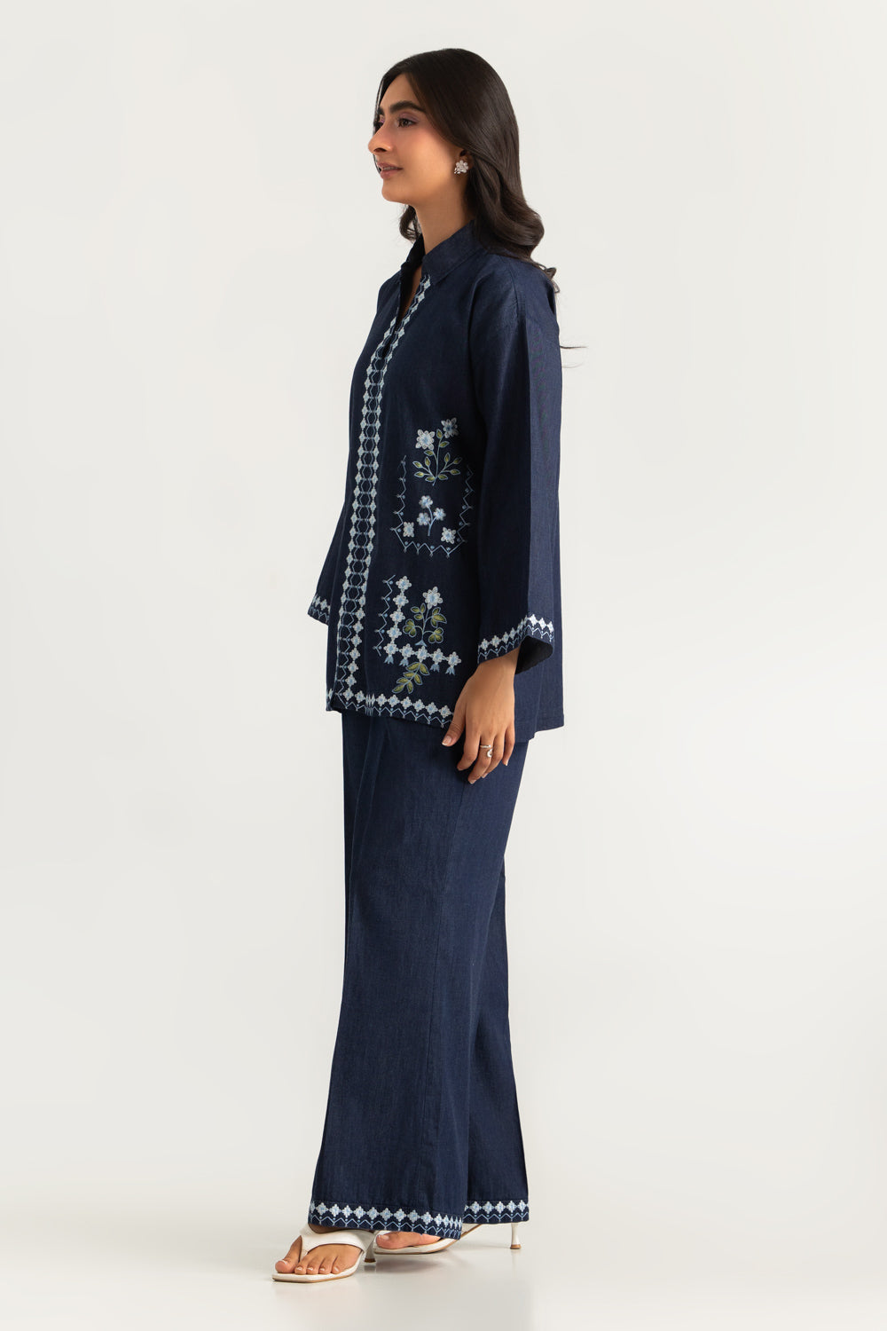 Denim Embroidered  Co-Ord Set