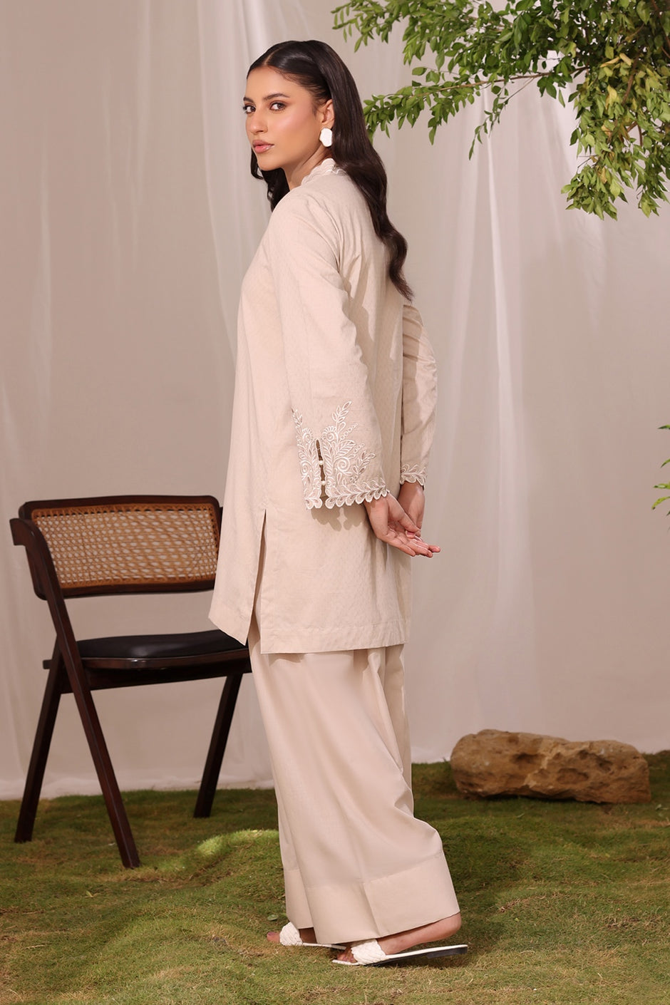 Dobby Embroidered Shirt And Dyed Shalwar