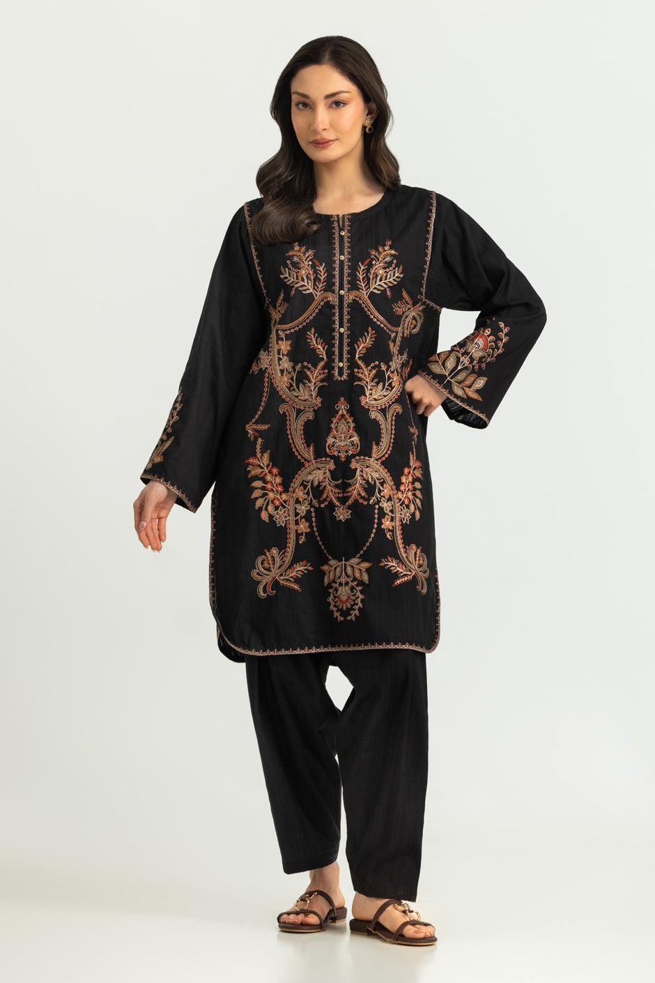 Dobby Embroidered Shirt And Dyed Trouser