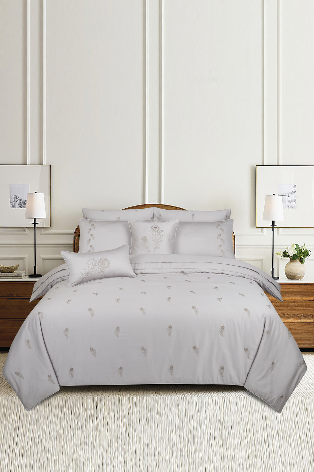 Dove T-400 Embroidered Quilt Cover Set
