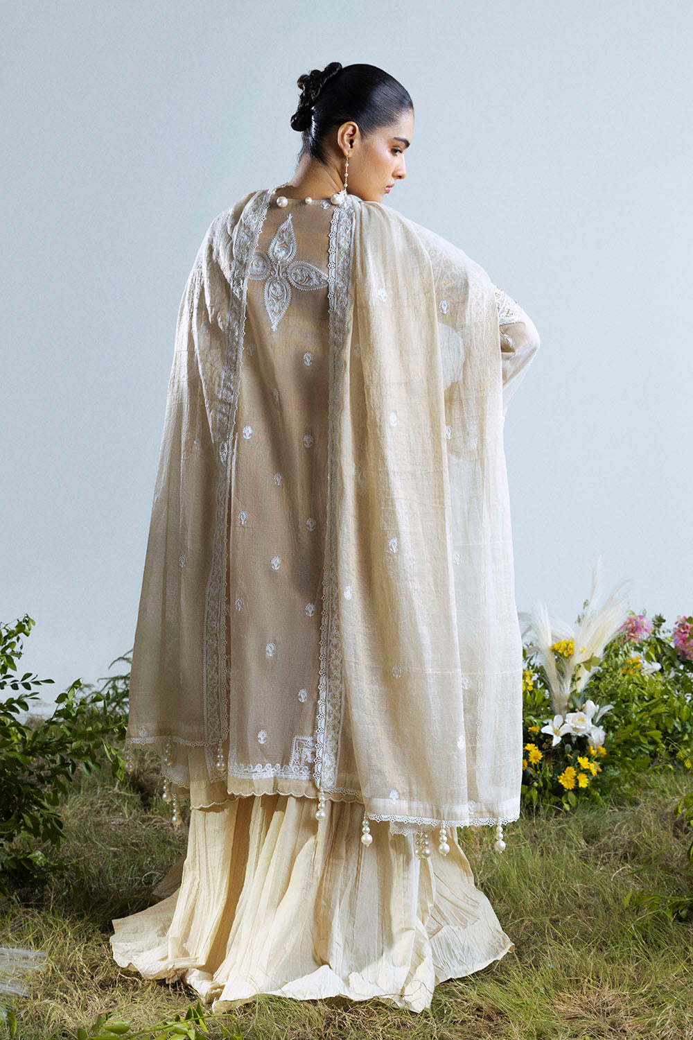 3 Piece Embroidered Mehsuri Suit with Handwork and Raw Silk Trouser