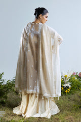 3 Piece Embroidered Mehsuri Suit with Handwork and Raw Silk Trouser FE-52161