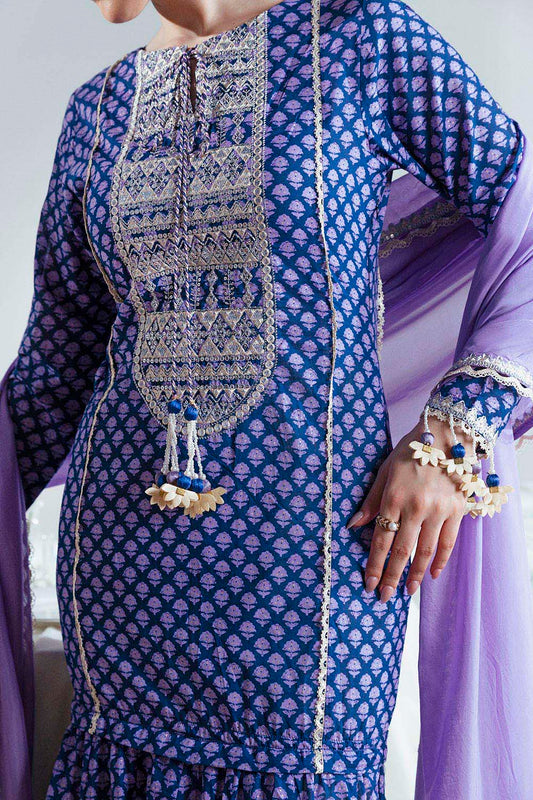 3 Piece Embroidered Gold Printed Lawn Suit with Silk Dupatta FE-52063