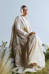 3 Piece Embroidered Mehsuri Suit with Handwork and Raw Silk Trouser FE-52161