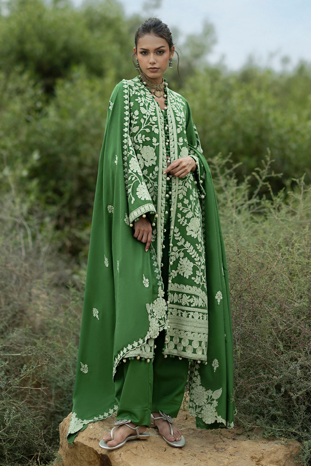 3 Piece Embroidered Pashmina Suit with Embroidered Pashmina Dupatta