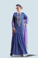 3 Piece Embroidered Gold Printed Lawn Suit with Silk Dupatta FE-52063