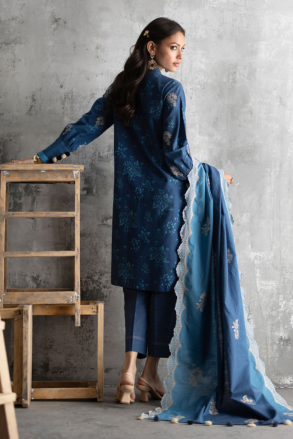 3 Piece Embroidered Printed Khaddar Suit with Embroidered Printed Khaddar Dupatta