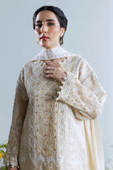 3 Piece Embroidered Mehsuri Suit with Handwork and Raw Silk Trouser FE-52161