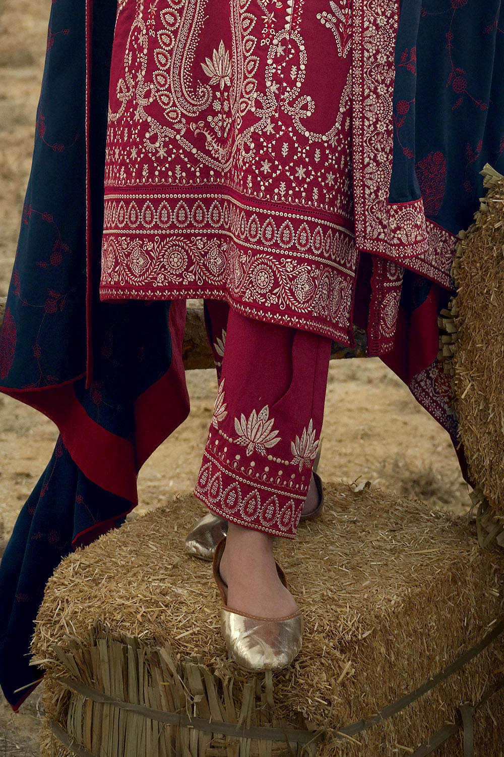 3 Piece Embroidered Karandi Suit with Embroidered Karandi Dupatta