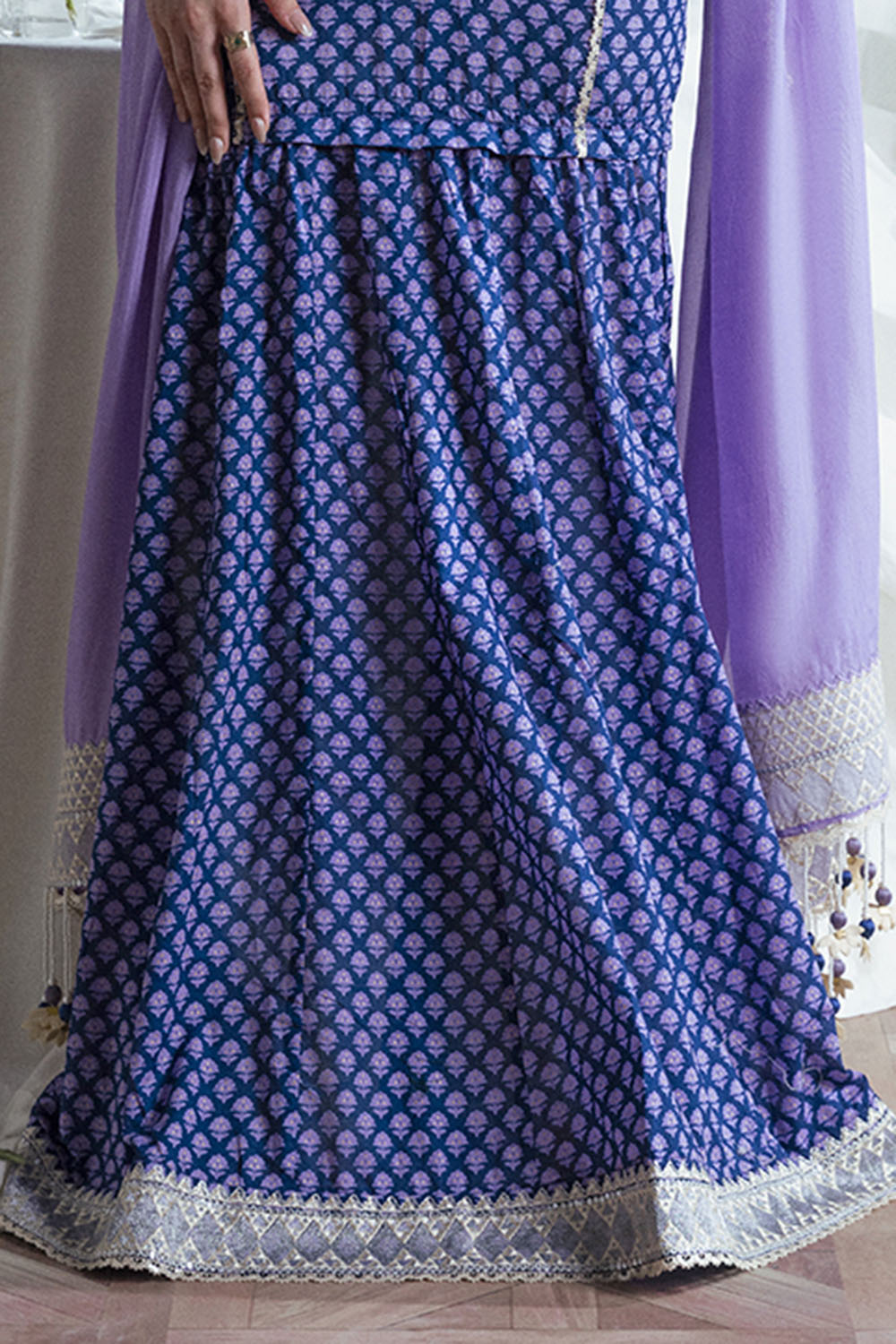 3 Piece Embroidered Gold Printed Lawn Suit with Silk Dupatta
