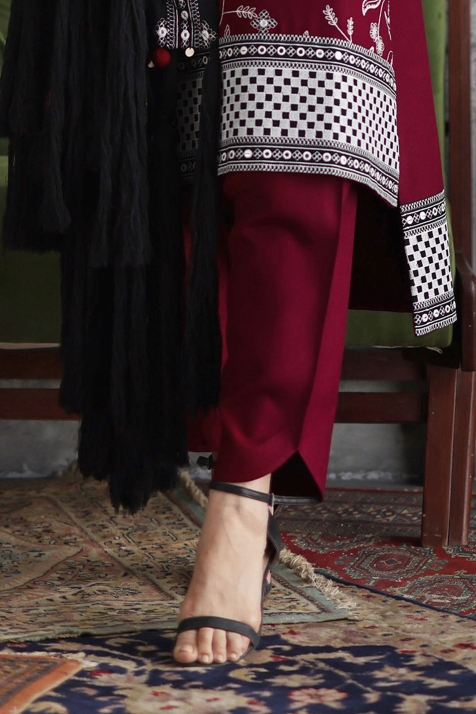 3 Piece Embroidered Pashmina Suit with Embroidered Pashmina Dupatta
